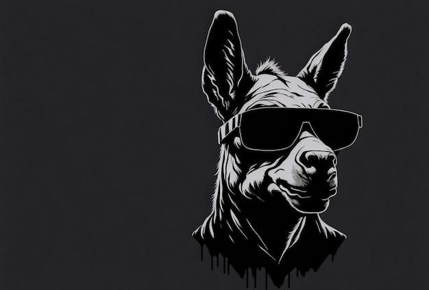 Photo a sketch of black and white donkey wearing sunglasses