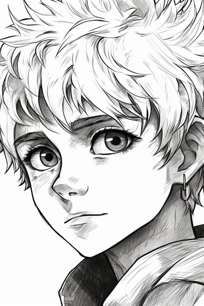 A sketch of a boy with curly hair