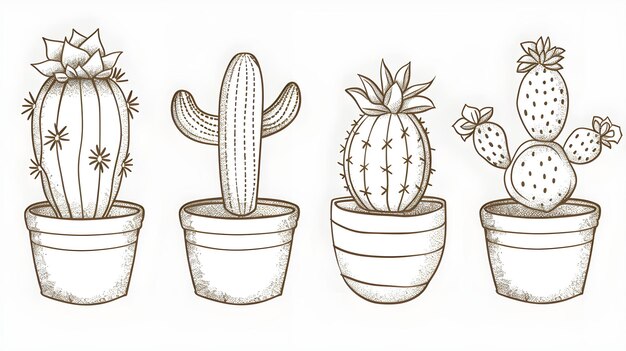 Photo a sketch of cactus cactus and cactus