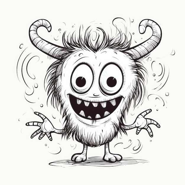 Photo sketch of cute scribble monster or doodle fantasy alien hand drawn sketched character