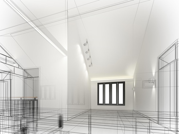 sketch design of interior space ,3d  render