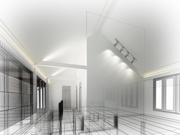 sketch design of interior space ,3d  render