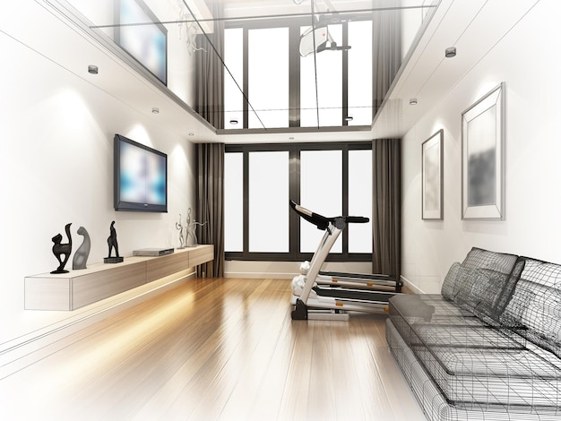 Sketch design of living room 3d rendering