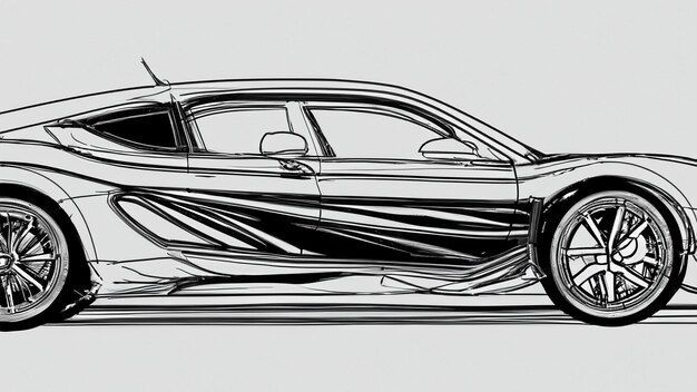 Photo sketch of a detailed super sport car in the technical drawing i want to see the frontal lateral and top views