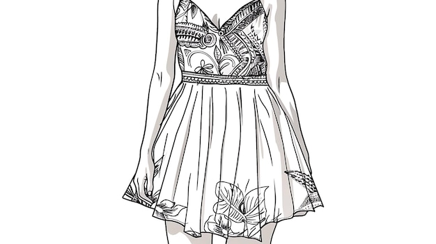 Photo a sketch of a dress with a butterfly on the front