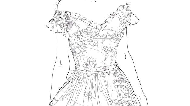 Photo a sketch of a dress with a floral pattern