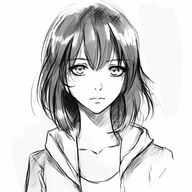 A sketch of a girl with a sad face.