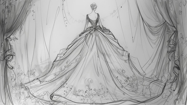 Photo sketch of a gown by person