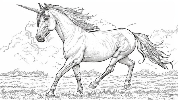 Photo a sketch of a horse with a long mane