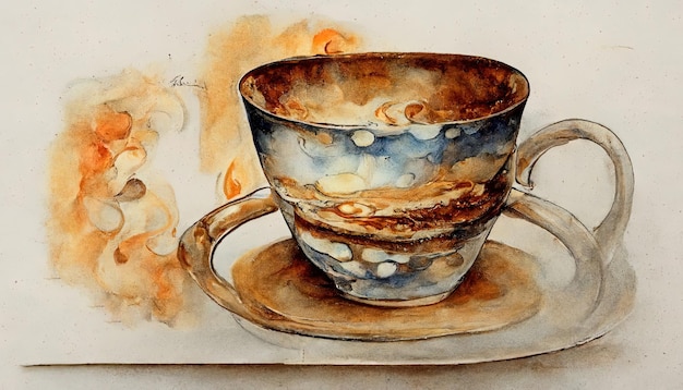 Sketch illustration of a cup of coffee Generative Ai