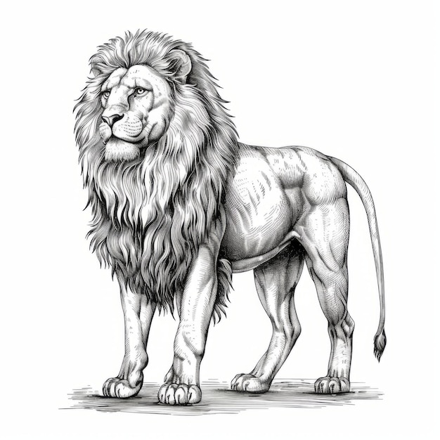 Photo sketch of a lion isolated on a white background black and white animal sketch