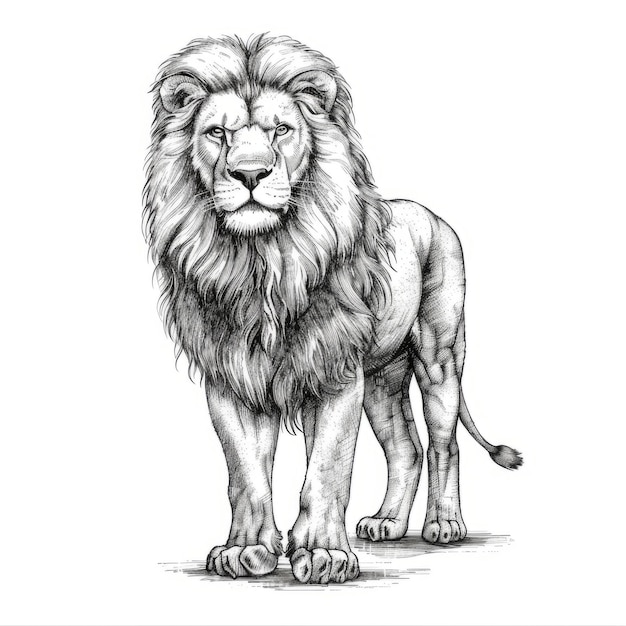 Photo sketch of a lion isolated on a white background black and white animal sketch