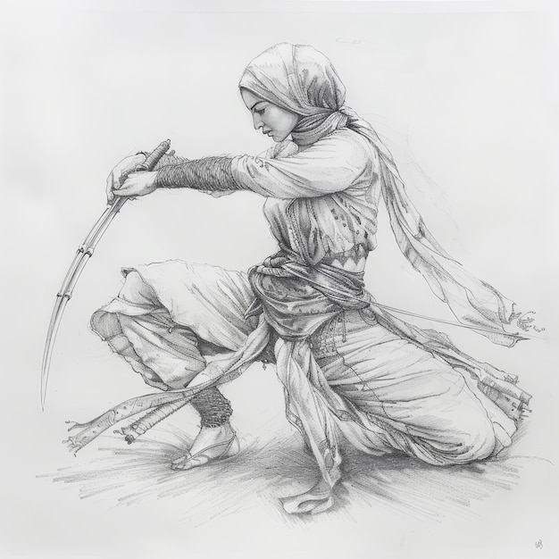 Sketch of a medieval warrior with a saber Hand drawn illustration