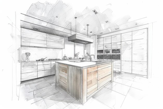 Photo sketch of modern kitchen design