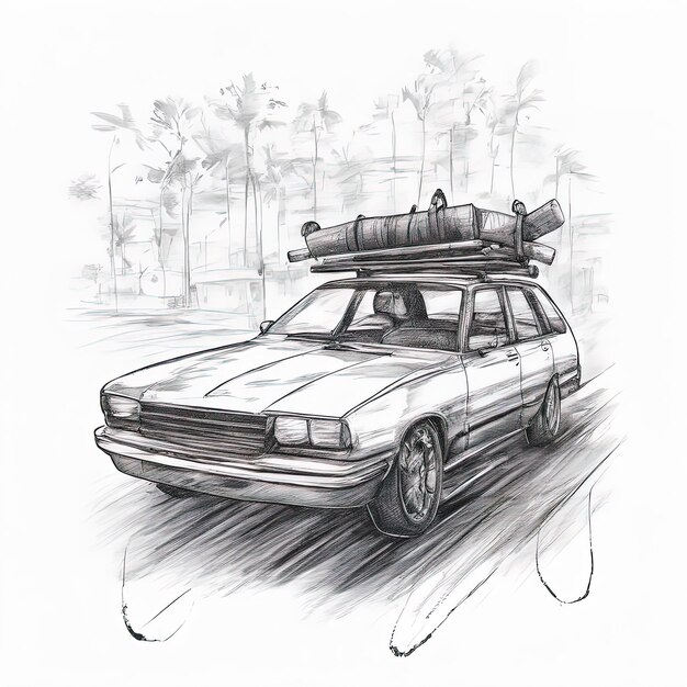 sketch of the old car on the white backgroundvintage car on a white background