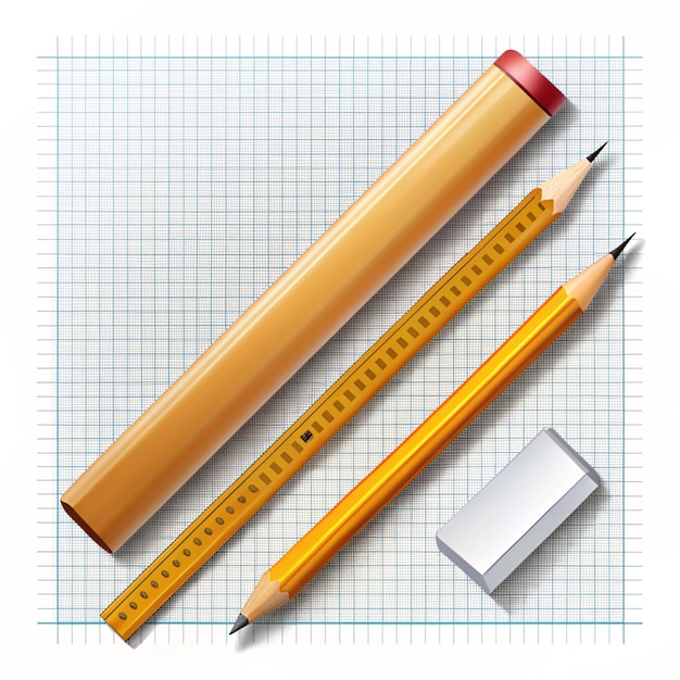 Photo sketch paper with pencil ruler and eraser cartoon vector icon illustration education equipment icon concept isolated premium vector flat cartoon style