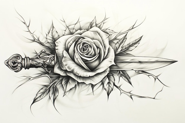 Photo a sketch of a rose with a black outline