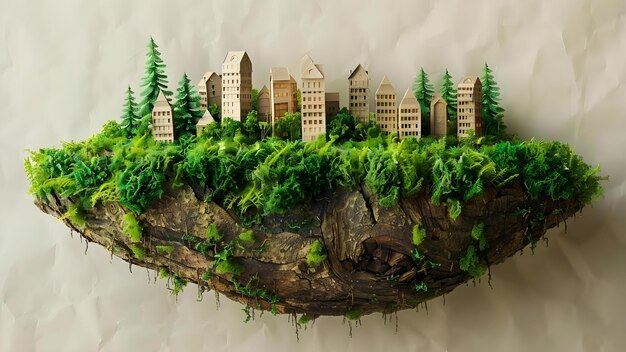 Sketch of sustainable city with ecofriendly buildings on tree paper promoting conservation Concept Sustainable Architecture Ecofriendly Buildings Conservation Awareness Urban Planning