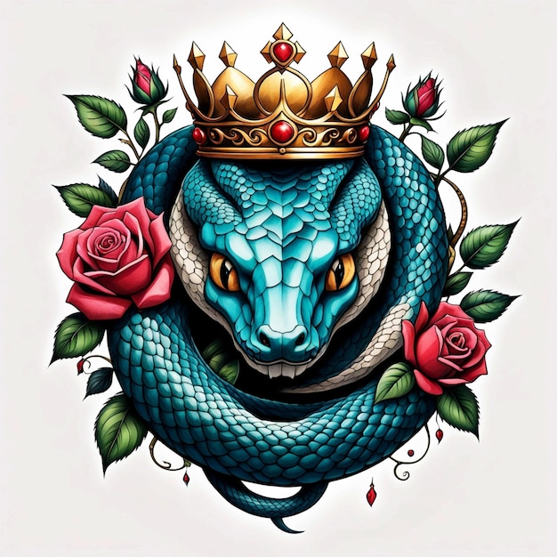 sketch of a tattoo of a snake with a golden crown on its head