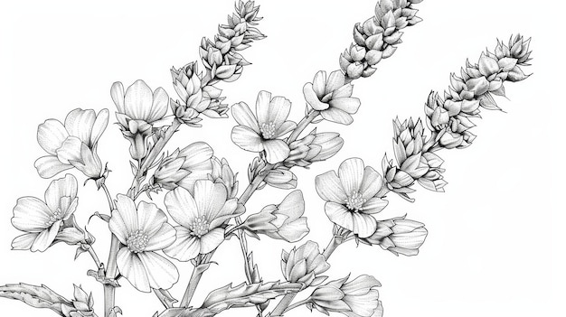 Photo sketch of wildflowers black and white illustration