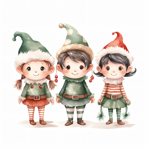 Photo sketched christmas elves clipart isolated on white