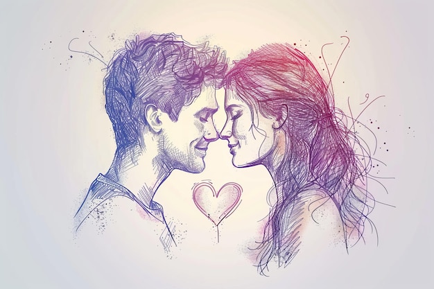 Sketchstyle illustration of a couple in love tender and detailed vector art