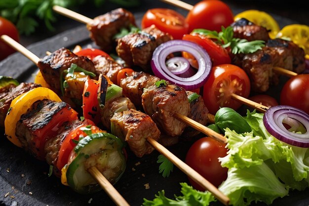 Skewered Seekh Kebabs with Tomatoes and Onions