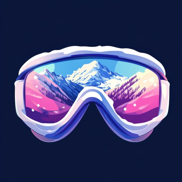 Ski goggles showcase a stunning reflection of majestic snowcovered mountains embodying a winter sports vibe and adventur