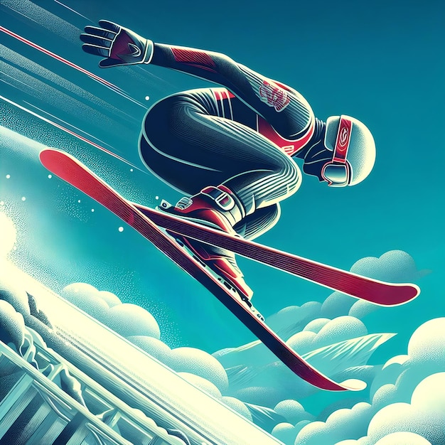 Ski jumper in mid air