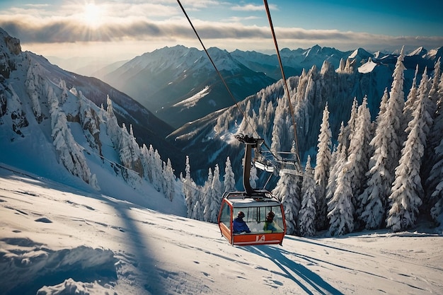 Ski lift ascending the mountain