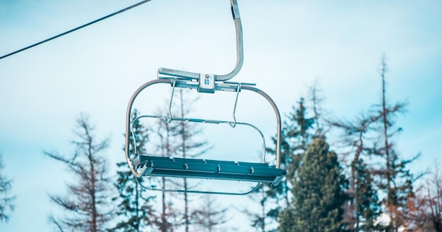 Ski-lift in the High Tatras mountains. Slovak snowy nature in winter  on ski resort Strbske pleso (S