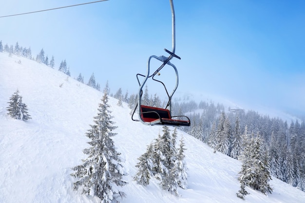 Ski lift at mountain resort Winter vacation