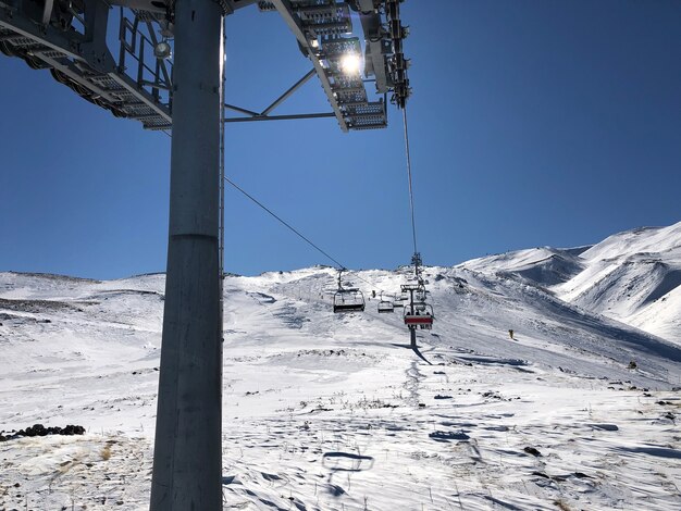 Ski lift in the ski resort of Erciyes, Turkey. Beautiful relief, bright sun, snowy slopes.