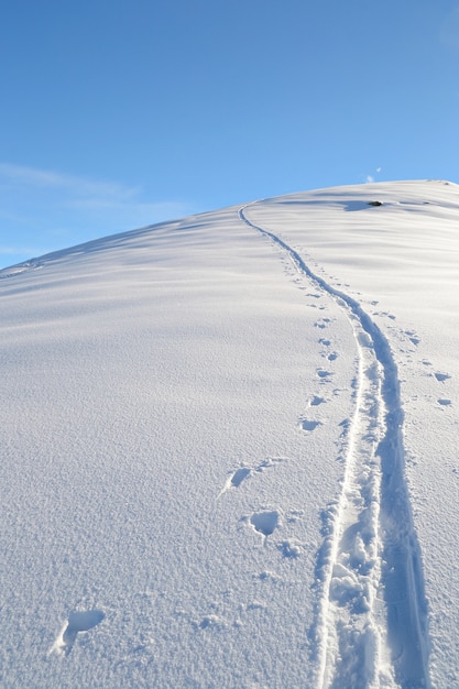 Ski Path on mountain, Winter landscape snow in the alps