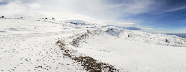 Ski resort of Sierra Nevada in winter, full of snow.