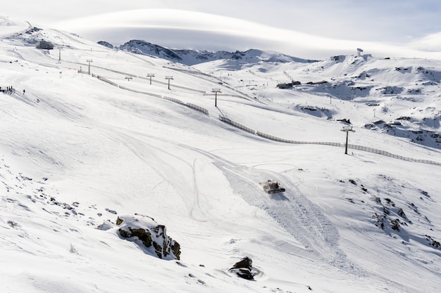 Ski resort of Sierra Nevada in winter full of snow