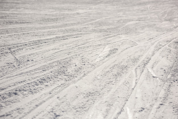 Ski traces on snowy landscape