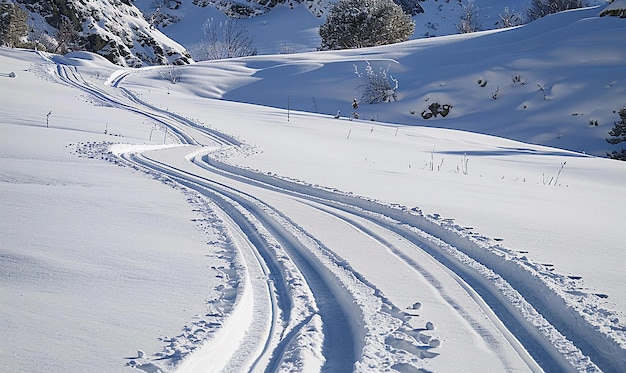 Photo ski tracks through snowy landscape