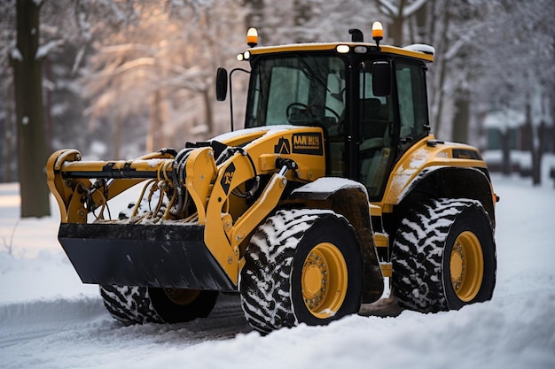 Photo skid steer loader clearing snow from sidewalks