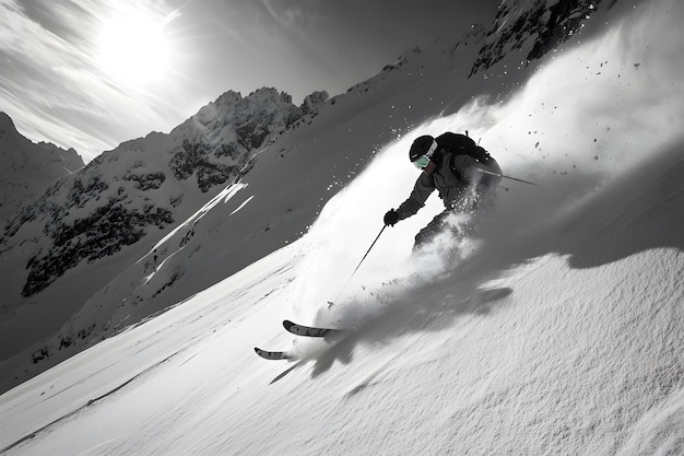 Photo skier carving steep slope with raw style and quality