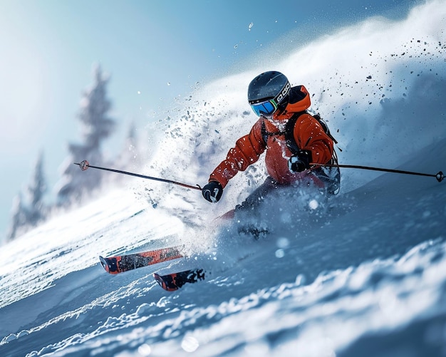 a skier is skiing down a snowy hill with the word  on it