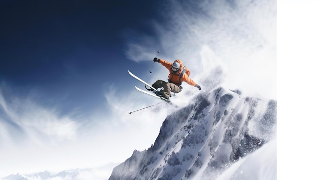 A skier jumps down