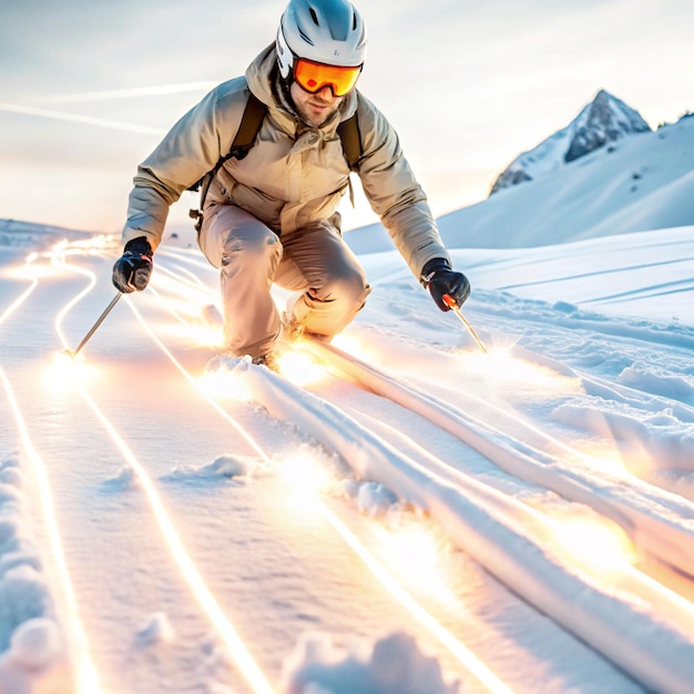 Photo skier navigating highspeed slopes in a thrilling alpine descent