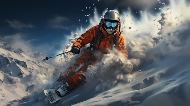 A skier in an orange jacket is skiing in the snow