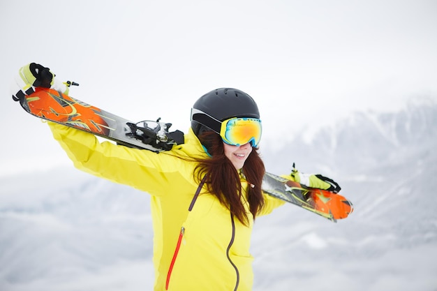 Skier skiing winter sport  portrait of female skier