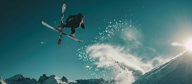 Photo skier soaring through the air