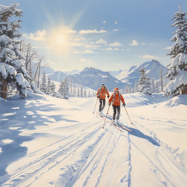 Skiers in a forest