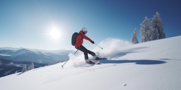 Skiers on a mountain with the sun shining on them