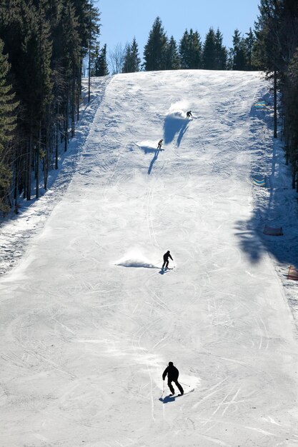 Skiers on a piste