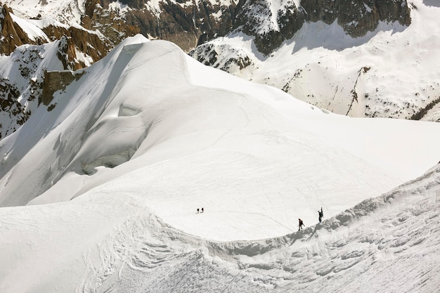 Skiers in the snow in the Mont Blanc area